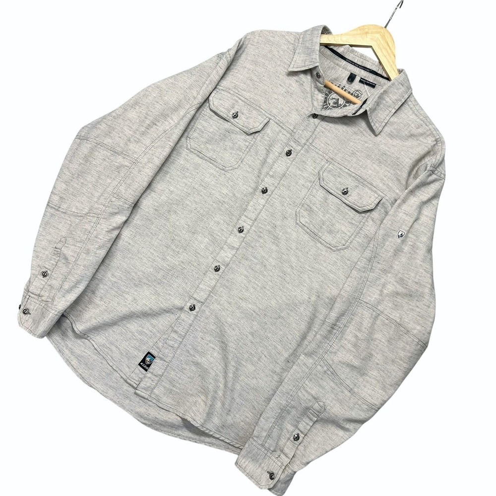Kuhl Shiftr Long‎ Sleeve Button Down Shirt Mens XXL Gray Linen Hiking Outdoor